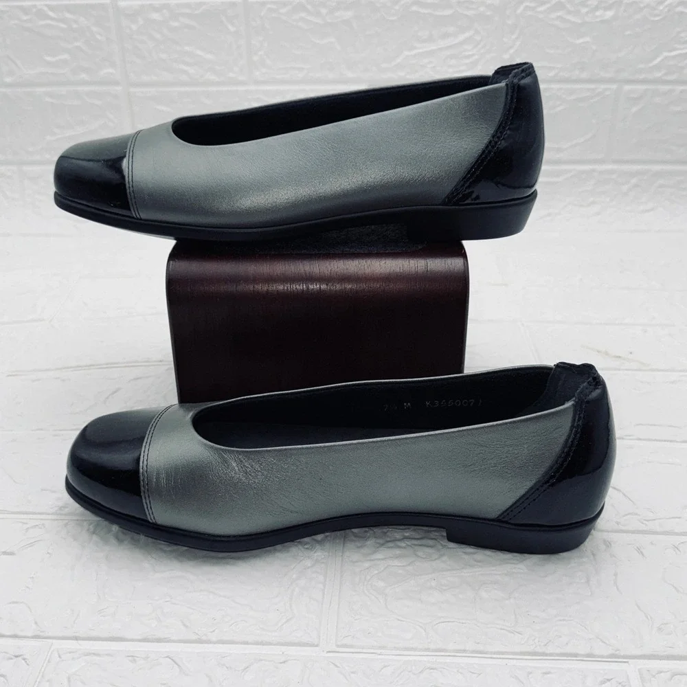 SAS Tripad Comfort Flats Women 7.5 M Grey Black Excellent Patent Cap Toe Leather